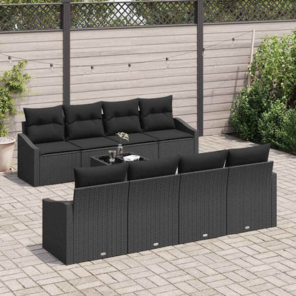 Sofa Set mit Kissen mit Kissen 9 pcs Schwarz Poly Rattan