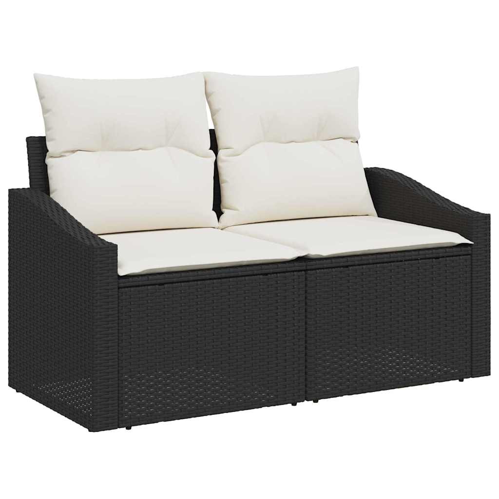 Sofa Set mit Kissen 9 pcs Schwarz und Creme Poly-Rattan