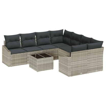 Sofa Set mit Kissen mit Kissen 9 pcs Hellgrau Poly Rattan