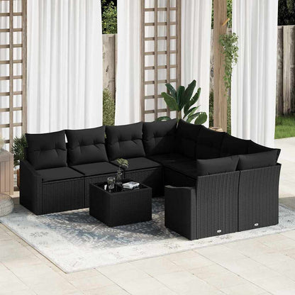 Sofa Set mit Kissen mit Kissen 9 pcs Schwarz Poly-Rattan