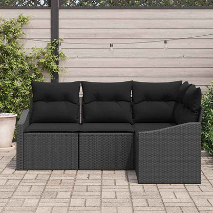 Sofa Set mit Kissen 4 pcs Schwarz Poly-Rattan