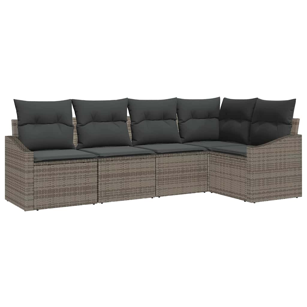 Sofa Set mit Kissen 5 pcs Grau Poly-Rattan