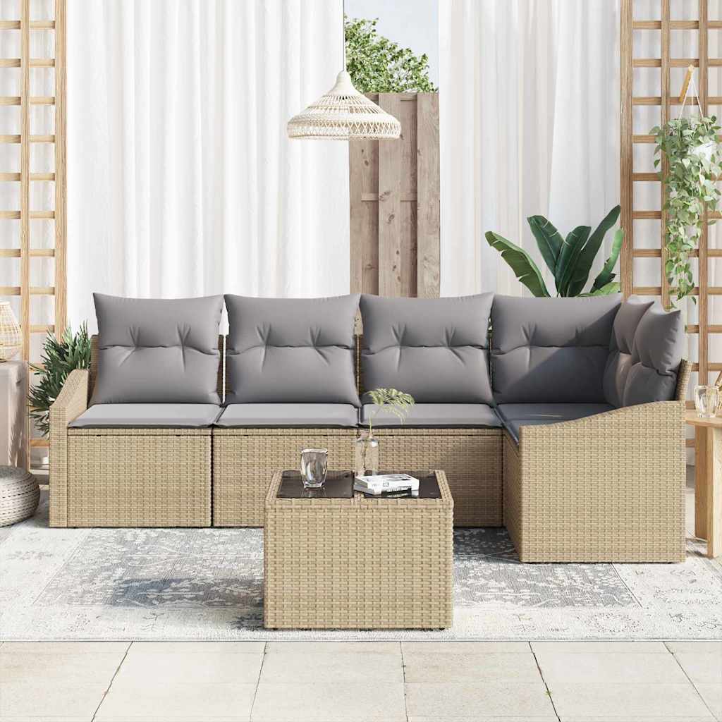 Sofa Set mit Kissen 6 pcs Beige Poly-Rattan
