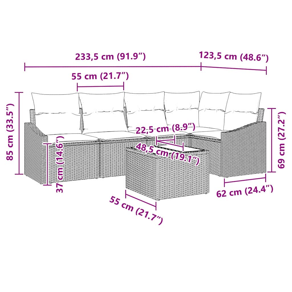 Sofa Set mit Kissen 6 pcs Beige Poly-Rattan