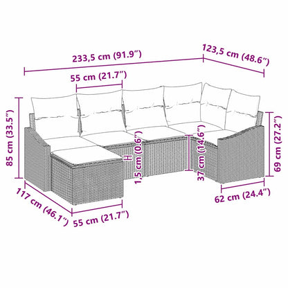 Sofa Set mit Kissen 6 pcs Grau Poly-Rattan