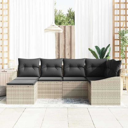 Sofa Set mit Kissen 6 pcs Hellgrau Poly-Rattan