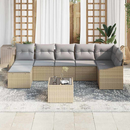 Sofa Set mit Kissen 8 pcs Beige Poly Rattan