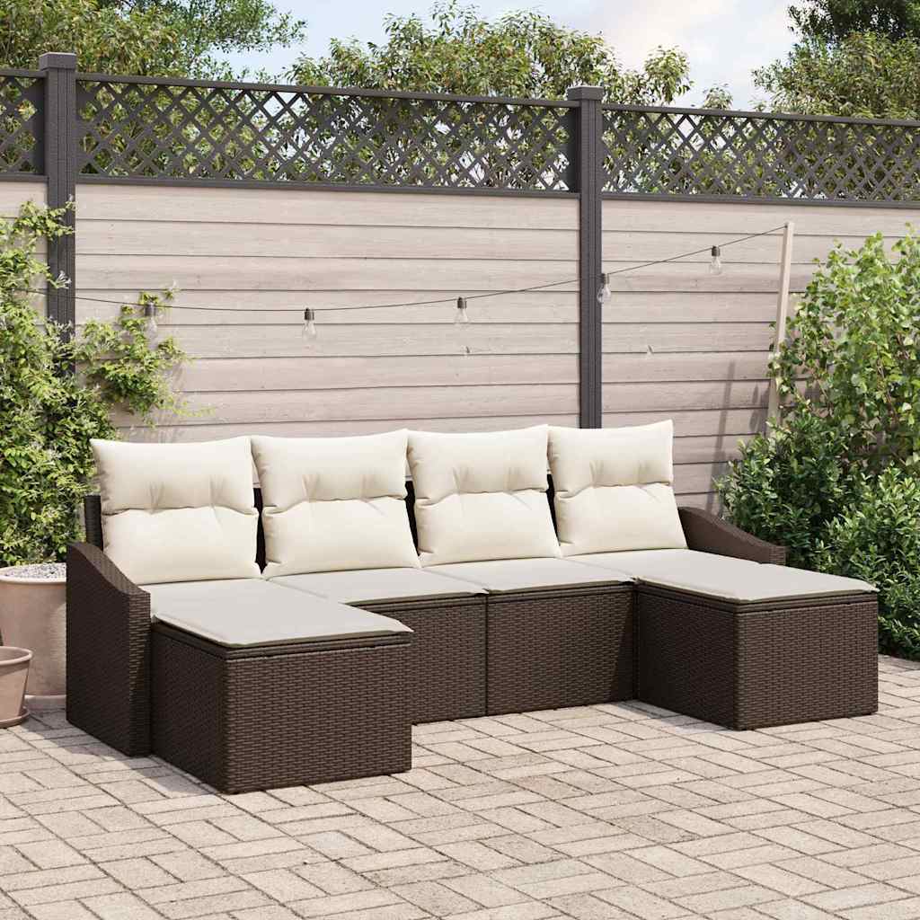 Sofa Set mit Kissen 6 pcs Braun Poly Rattan