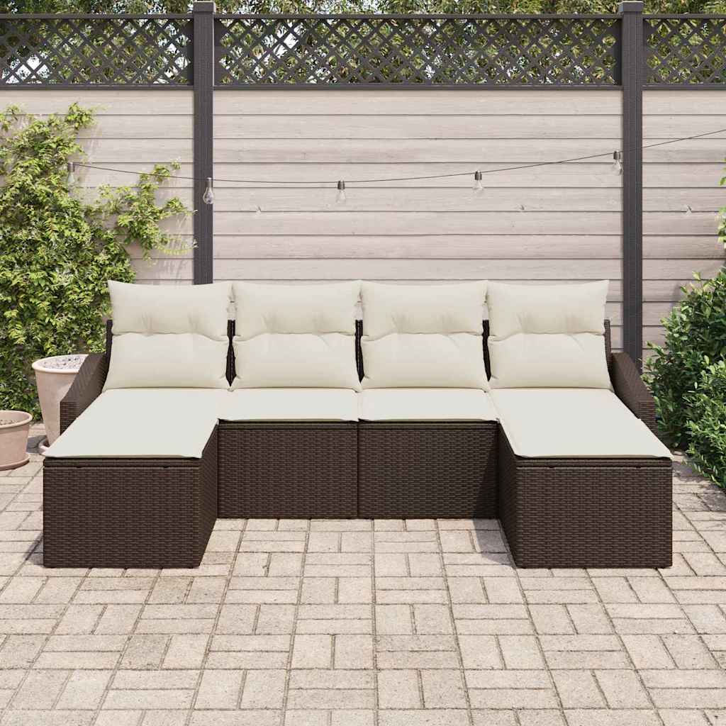 Sofa Set mit Kissen 6 pcs Braun Poly Rattan