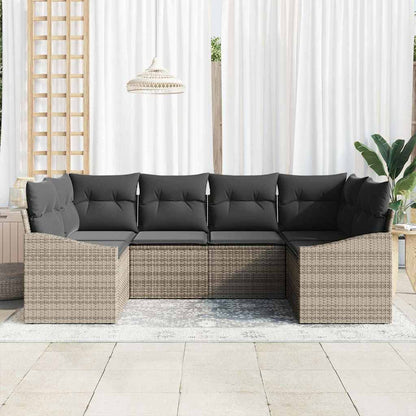 Sofa Set mit Kissen 6 pcs Grau Poly-Rattan