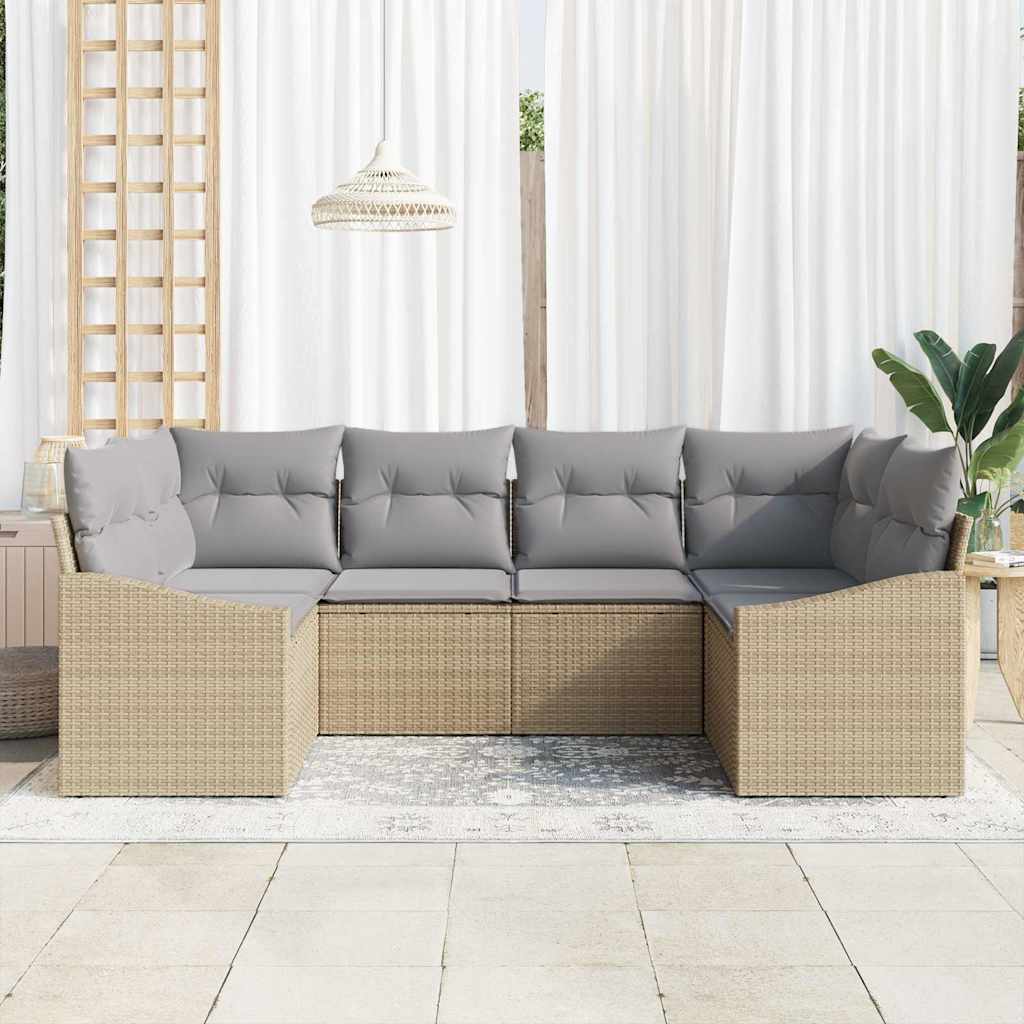 Sofa Set mit Kissen 6 pcs Beige Poly-Rattan