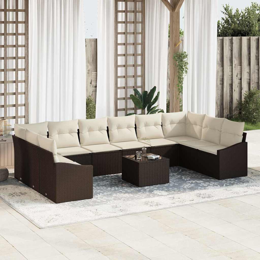 Sofa Set mit Kissen 11 pcs Braun Poly Rattan