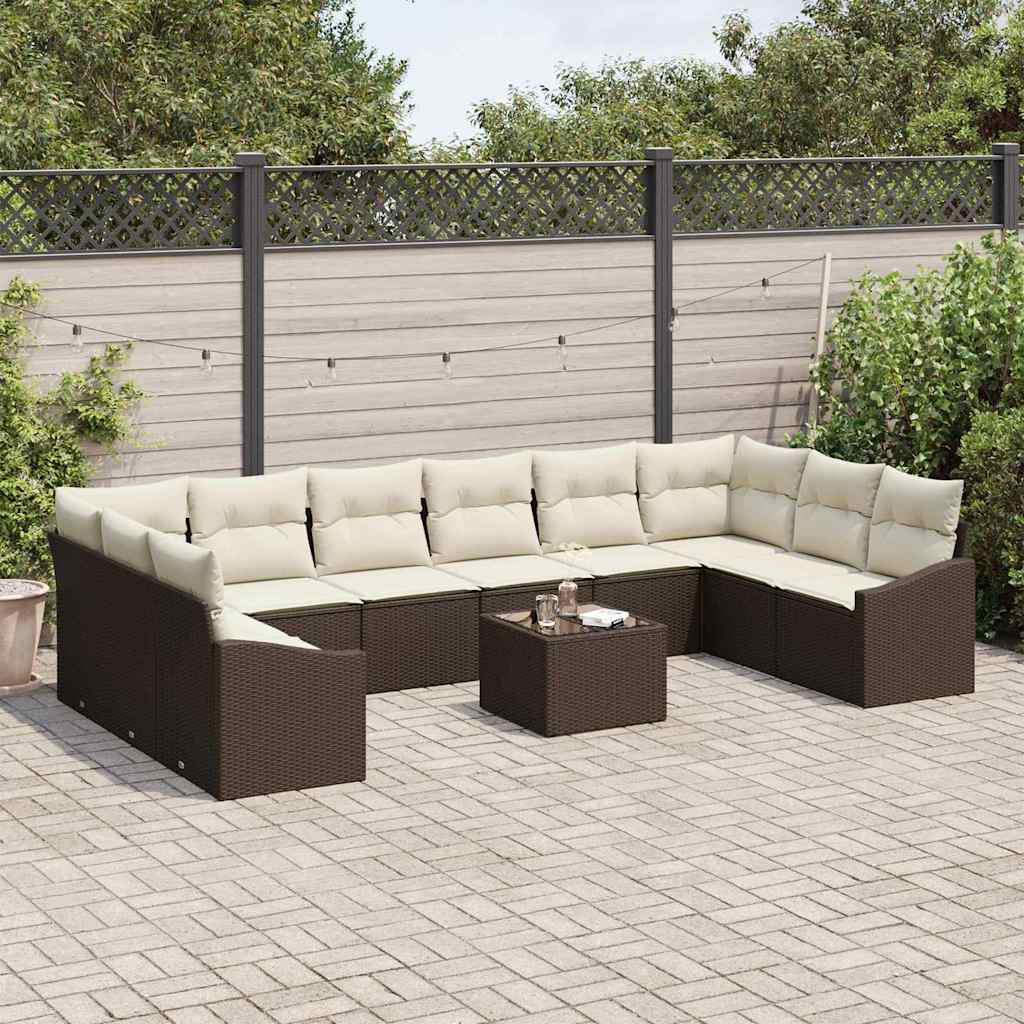 Sofa Set mit Kissen 11 pcs Braun Poly Rattan