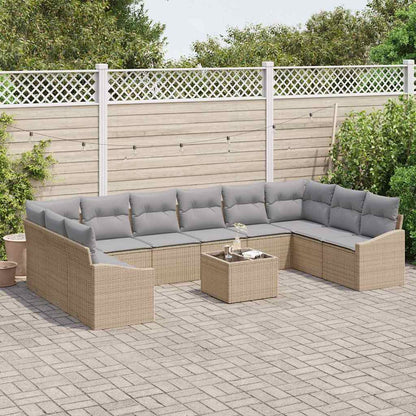 Sofa Set mit Kissen 11 pcs Beige Poly-Rattan