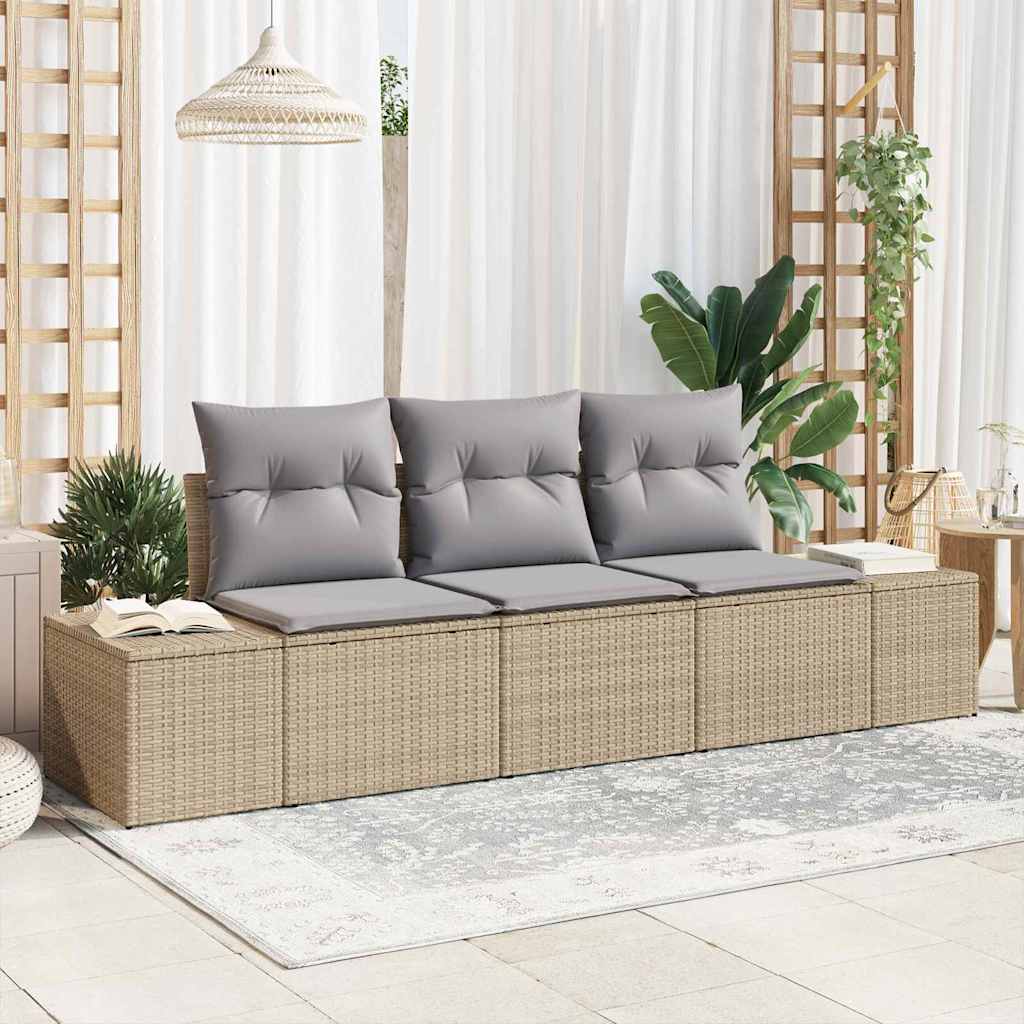 Sofa Set mit Kissen 3 pcs Beige Poly-Rattan