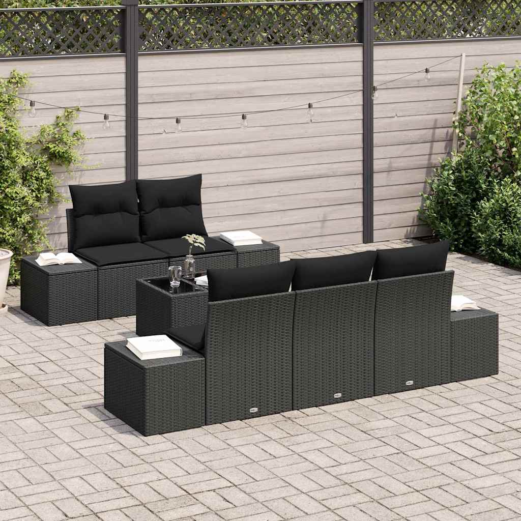 Sofa Set mit Kissen Schwarz Poly Rattan