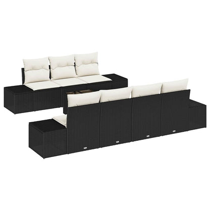 Sofa Set mit Kissen 8 pcs Schwarz Poly Rattan