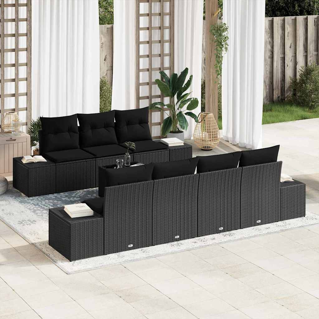 Sofa Set mit Kissen 8 pcs Schwarz Poly Rattan