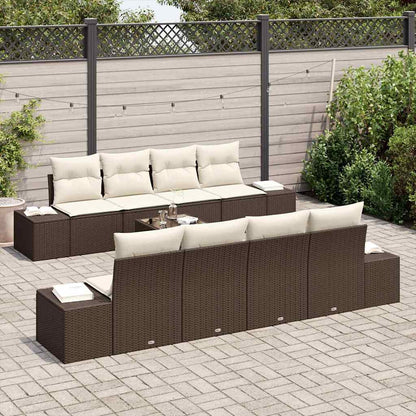 Sofa Set mit Kissen 7 pcs Braun und Creme Poly Rattan