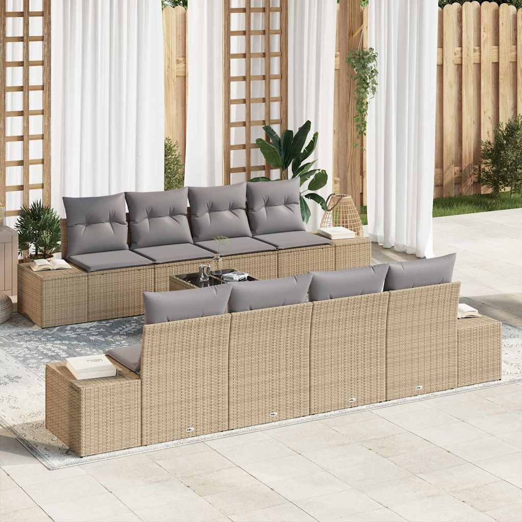 Sofa Set mit Kissen 7 pcs Beige und Hellgrau Poly Rattan
