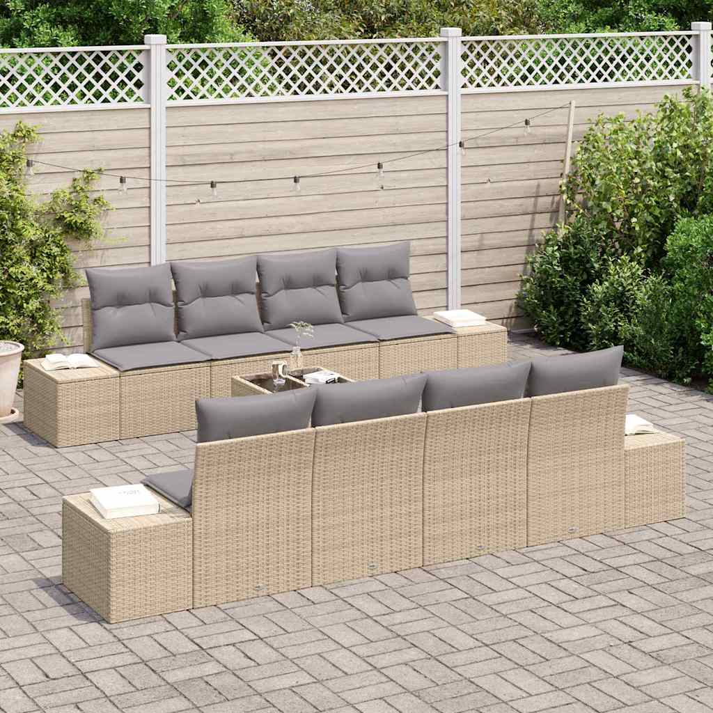 Sofa Set mit Kissen 7 pcs Beige und Hellgrau Poly Rattan