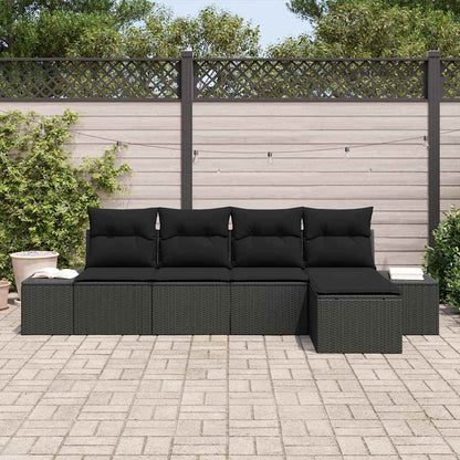 Sofa Set mit Kissen 5 pcs Schwarz Poly Rattan
