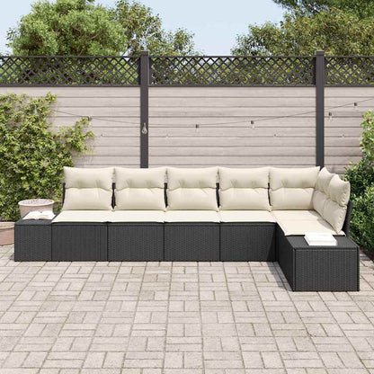 Gartensofa-set mit Kissen 6 pcs Schwarz und Creme Poly-Rattan