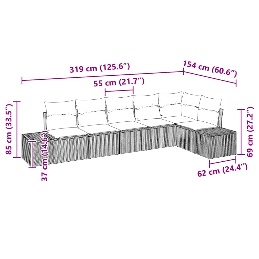Gartensofa-set mit Kissen 6 pcs Schwarz und Creme Poly-Rattan