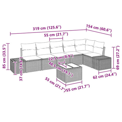 Gartensofa-set mit Kissen 7 pcs Hellgrau Poly-Rattan