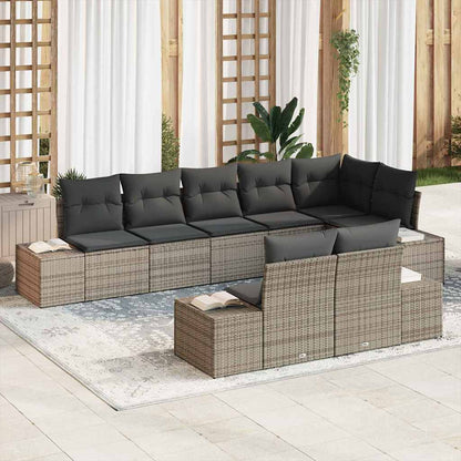 Gartensofa-set mit Kissen 8 pcs Grau Poly-Rattan