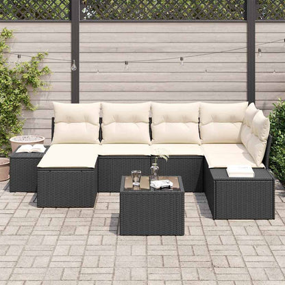 Gartensofa-set mit Kissen 7 pcs Schwarz und Creme Poly-Rattan