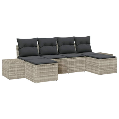 Gartensofa-set mit Kissen 6 pcs Hellgrau Poly-Rattan