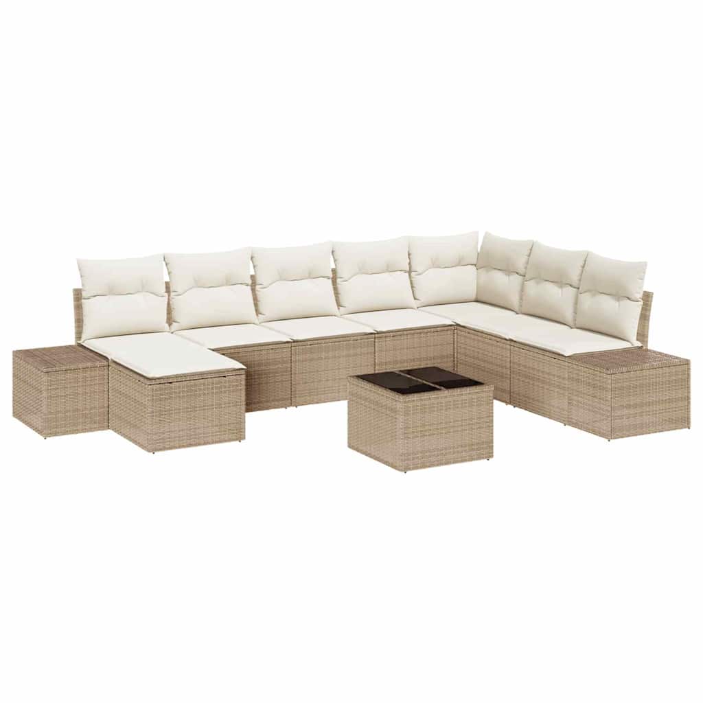 Gartensofa-set mit Kissen 9 pcs Beige Poly-Rattan