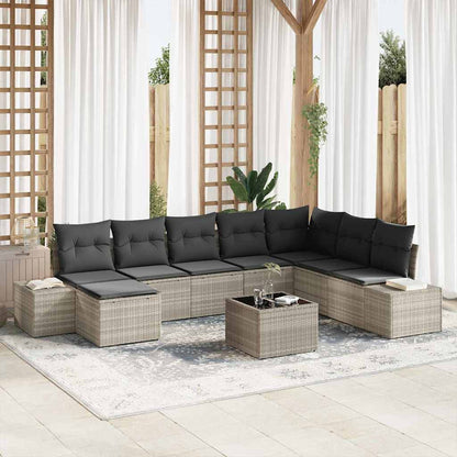 Gartensofa-set mit Kissen 9 pcs Hellgrau Poly-Rattan