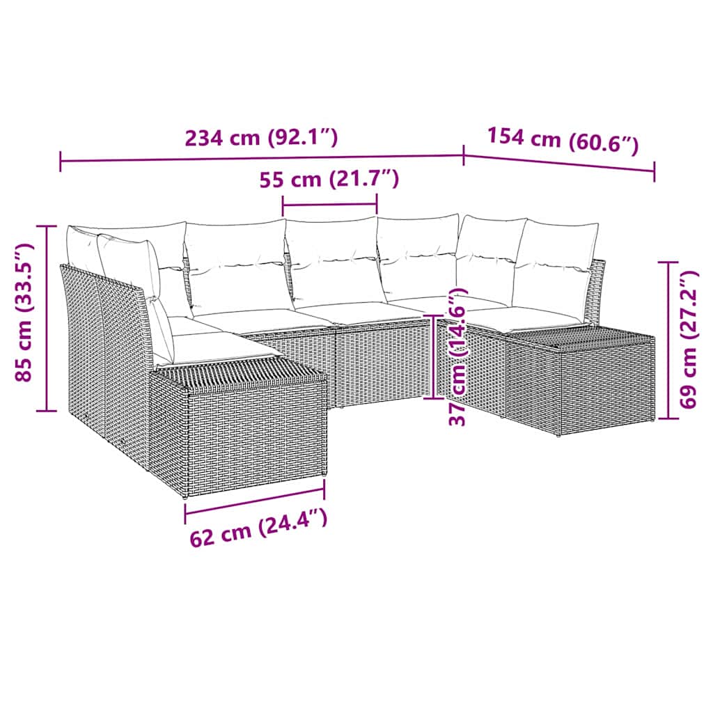 Gartensofa-set mit Kissen 6 pcs Grau Poly-Rattan