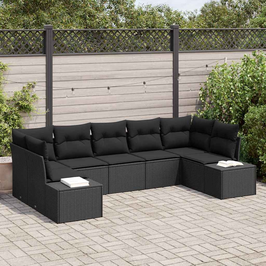 Gartensofa-set mit Kissen 7 pcs Schwarz Poly-Rattan