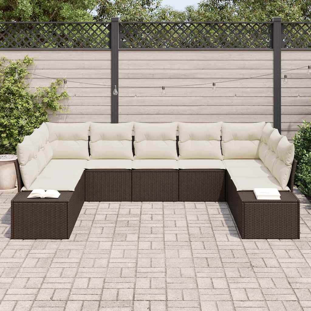 Gartensofa-set mit Kissen 9 pcs Braun Poly-Rattan