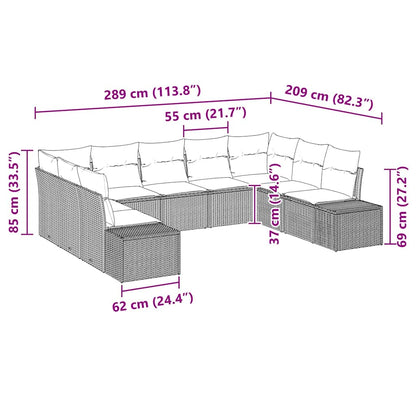 Gartensofa-set mit Kissen 9 pcs Braun Poly-Rattan