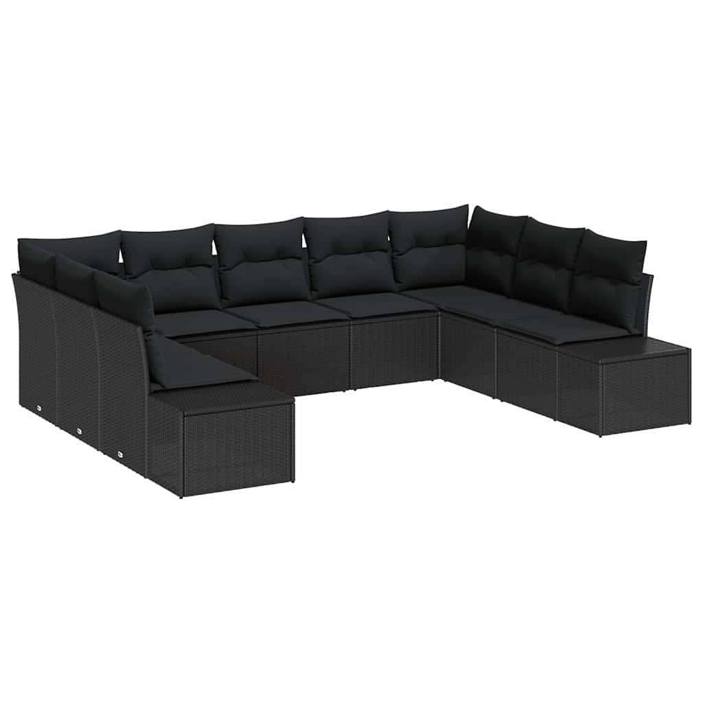 Gartensofa-set mit Kissen 9 pcs Schwarz Poly-Rattan