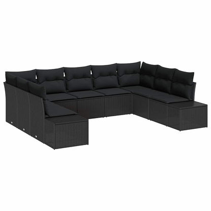 Gartensofa-set mit Kissen 9 pcs Schwarz Poly-Rattan