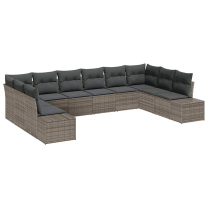 Gartensofa-set mit Kissen 10 pcs Grau Poly-Rattan