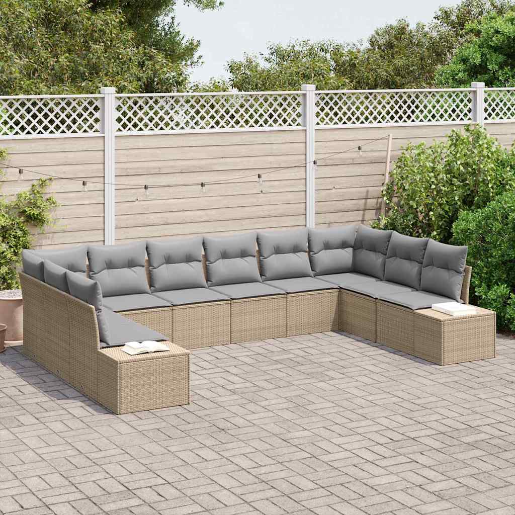 Gartensofa-set mit Kissen 10 pcs Beige Poly-Rattan