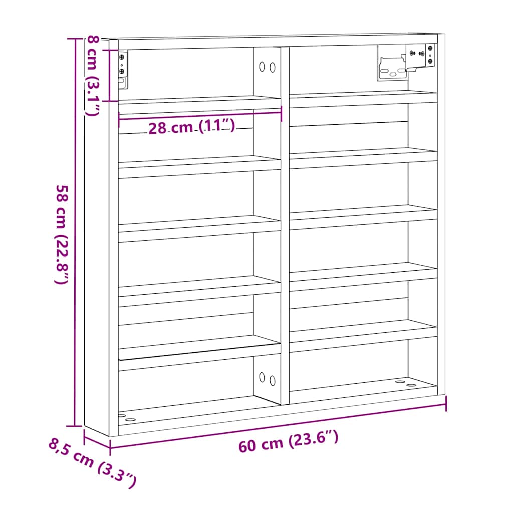 Vitrine mit Regal Altholz 60 x 8,5 x 58 cm Holzwerkstoff