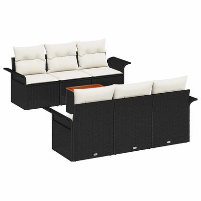 Gartensofa-set mit Kissen 7 pcs Schwarz Poly-Rattan
