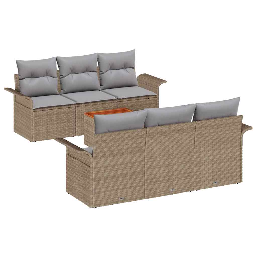 Gartensofa-set mit Kissen 7 pcs Beige Poly-Rattan