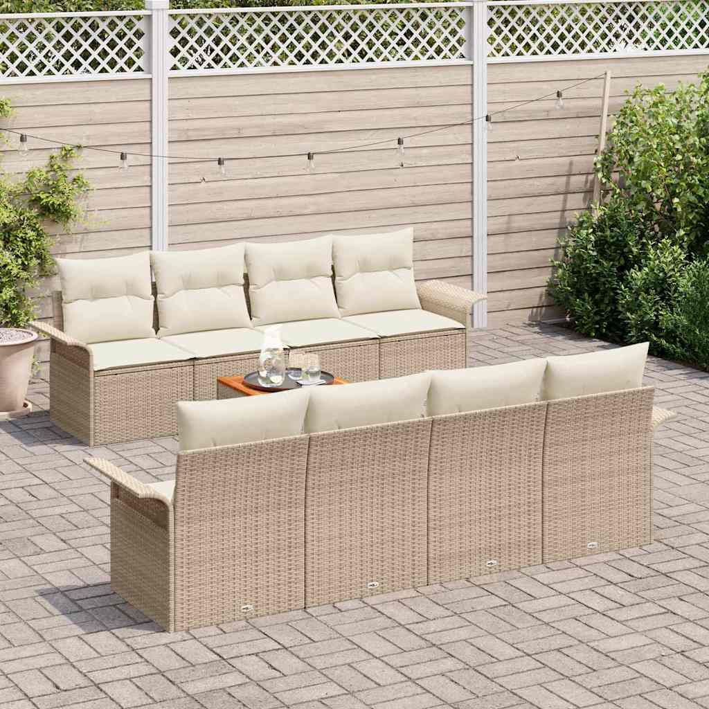 Gartensofa-set mit Kissen 9 pcs Beige Poly-Rattan