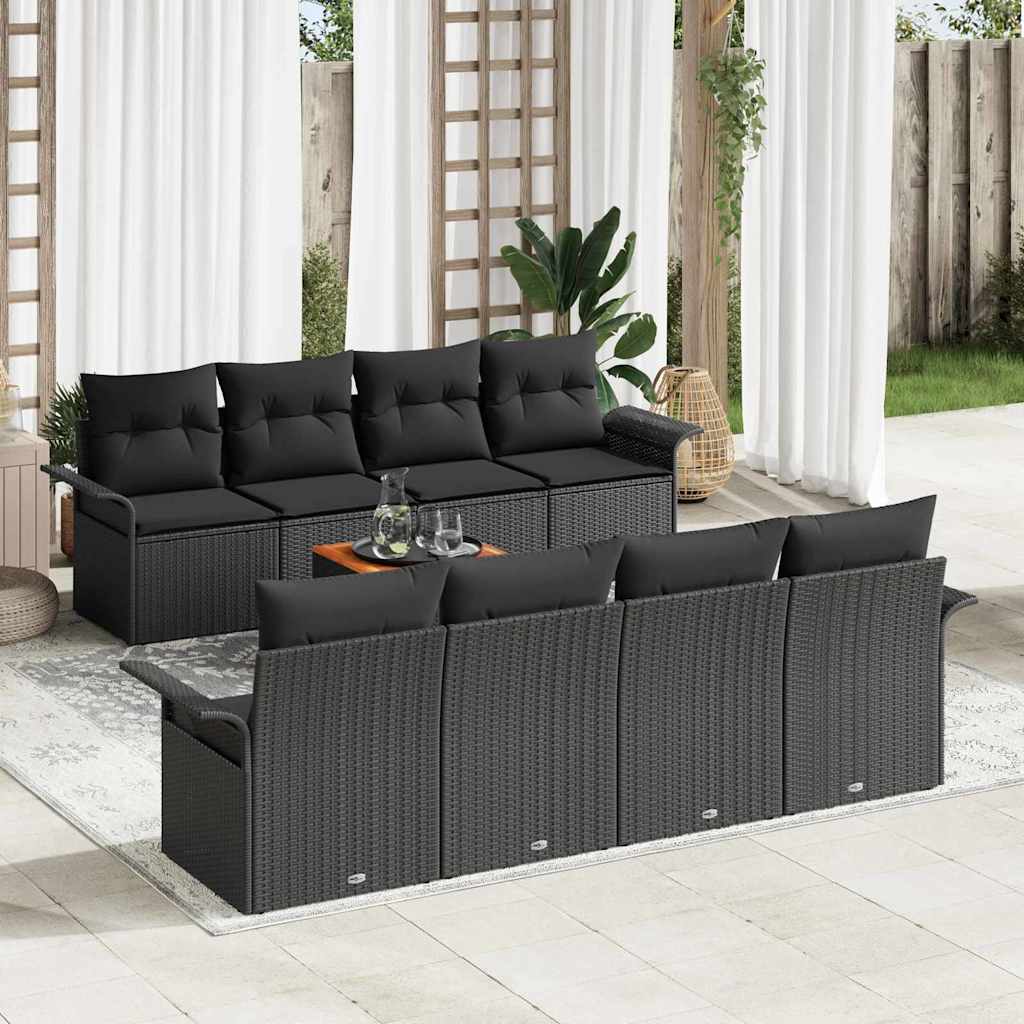 Gartensofa-set mit Kissen 9 pcs Schwarz Poly-Rattan