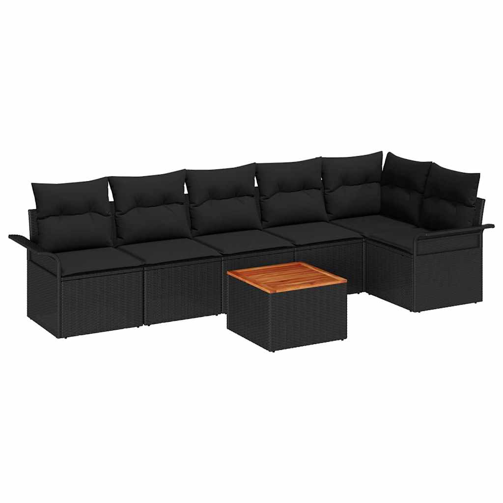Gartensofa-set mit Kissen 7 pcs Schwarz Poly-Rattan