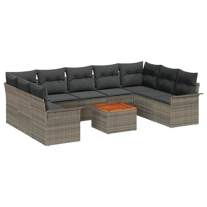 Gartensofa-set mit Kissen 10 pcs Grau Poly-Rattan