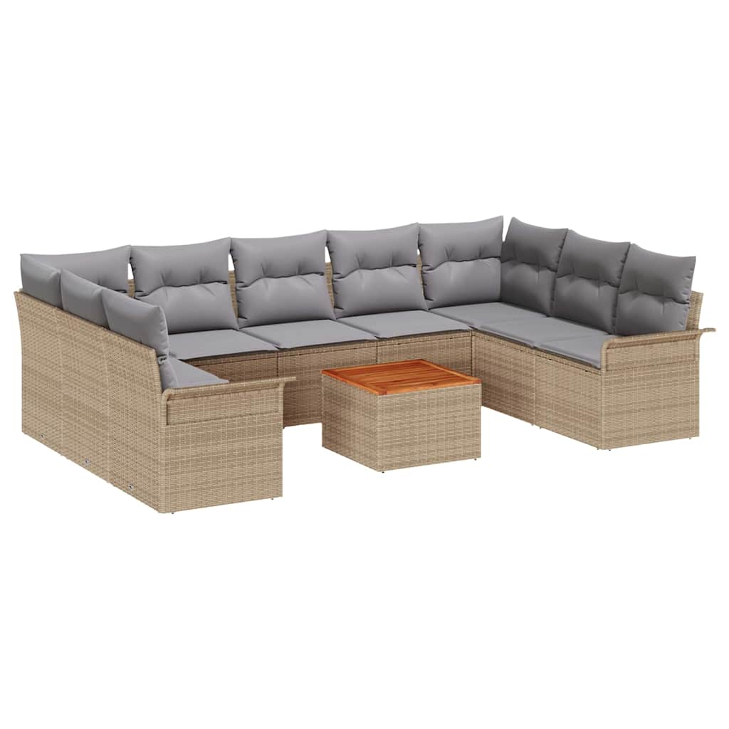 Gartensofa-set mit Kissen 10 pcs Beige Poly-Rattan